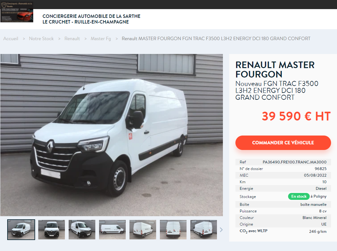 Renault master fourgon fgn trac f3500 l3h2 energy dci 180 grand confort 39590 ht